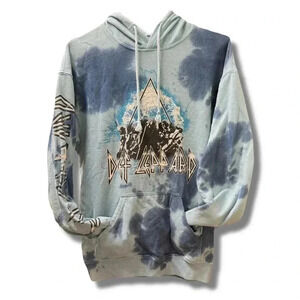 Def Leppard Blue Tye Dye Long Sleeve Hoodie Sweatshirt Size Xtra Small